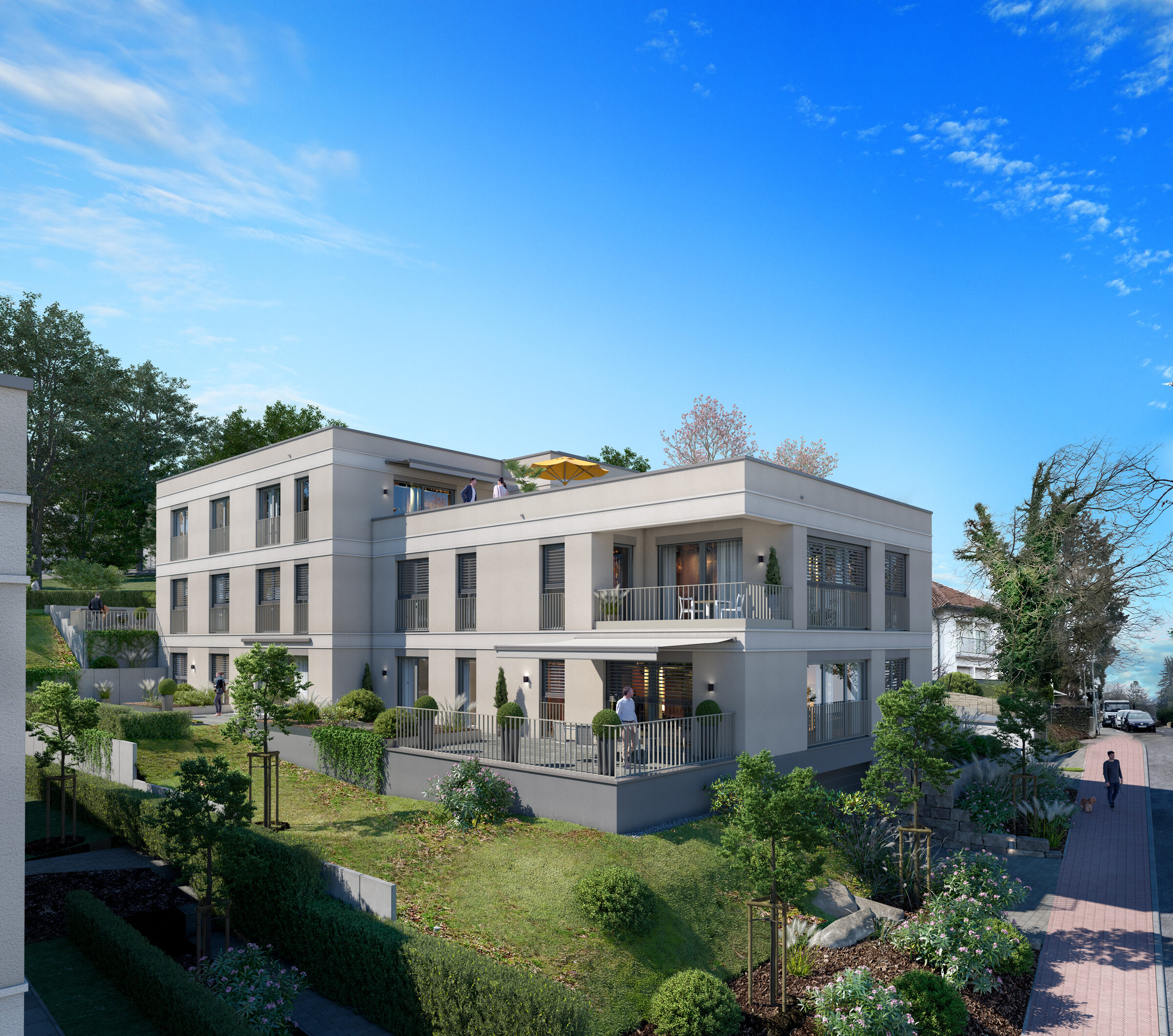Visualisierung von Wohnen am Burgberg mit Loggia, Terrasse und Dachterrasse, Waldstraße 5 in Bad Soden am Taunus